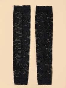 Floral Lace Fingerless Gloves - Black - View 3