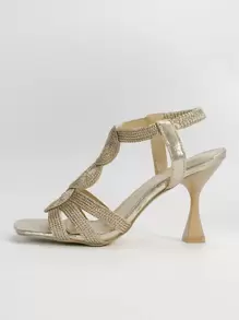 春夏圆形装饰金字塔跟踝带凉鞋 - 金色 - 查看 3