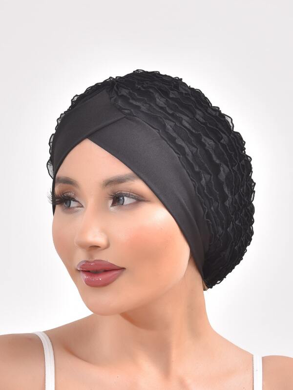 وشاح رأس أنيق أحادي اللون برقبة من التل للسيدة، قبعة ربطة الرأس أو الشعر أو التربان، إكسسوارات عيد الحب