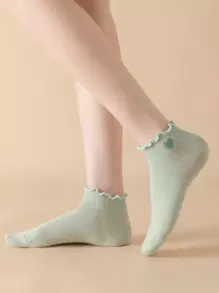 6pairs Heart Embroidered Lettuce Trim Ankle Socks - Multicolor - View 2