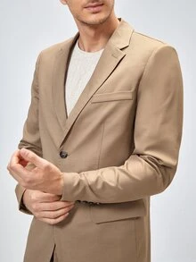 Manfinity Men Single Breasted Flap Detail Blazer - Khaki - View 3