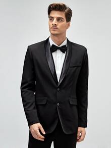 Manfinity Men Shawl Collar Single Breasted Blazer - Black - View 6