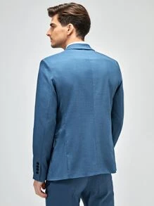 GENTILAND Men Lapel Collar Single Breasted Blazer - Dusty Blue - View 2