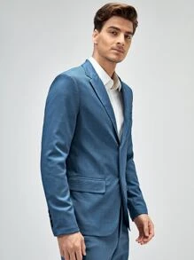 GENTILAND Men Lapel Collar Single Breasted Blazer - Dusty Blue - View 3