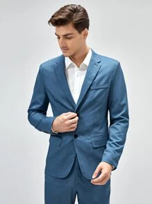 GENTILAND Men Lapel Collar Single Breasted Blazer - Dusty Blue - View 4