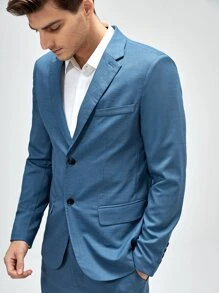GENTILAND Men Lapel Collar Single Breasted Blazer - Dusty Blue - View 6