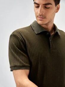 Manfinity Hombres Camisa polo unicolor tejido de canalé - Verde Oliva - Ver 7