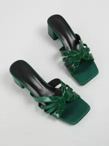 High Heel Fashion Women's Square Toe Sandals, Luxury Crocodile Print Splice Ankle Strap Style, Classic Elegant Party & Casual Wear Chunky Heel Slip-On Sandals,Spring Summer Outfits - Green - View 1
