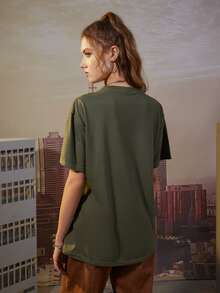 ROMWE X Call of Duty Letter Skull Graphic Oversized Tee - Army Green - View 6