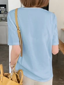 DAZY Press Crease Round Neck Tee - Baby Blue - View 2