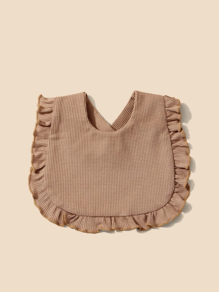 1pc Baby Solid Scallop Trim Decor Bib - Khaki - View 1