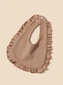 1pc Baby Solid Scallop Trim Decor Bib - Khaki - View 2