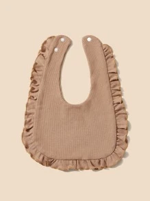 1pc Baby Solid Scallop Trim Decor Bib - Khaki - View 5