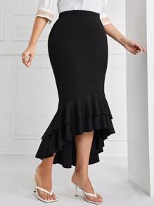 Modelyn 大碼前短後長魚尾短裙 - 黑色 - 查看 4