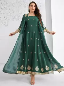 Modelyn Bộ thời trang Plus Size Hoa Thanh lịch - Màu xanh lá cây đậm - Xem 3