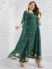 Modelyn Bộ thời trang Plus Size Hoa Thanh lịch - Màu xanh lá cây đậm - Xem 4