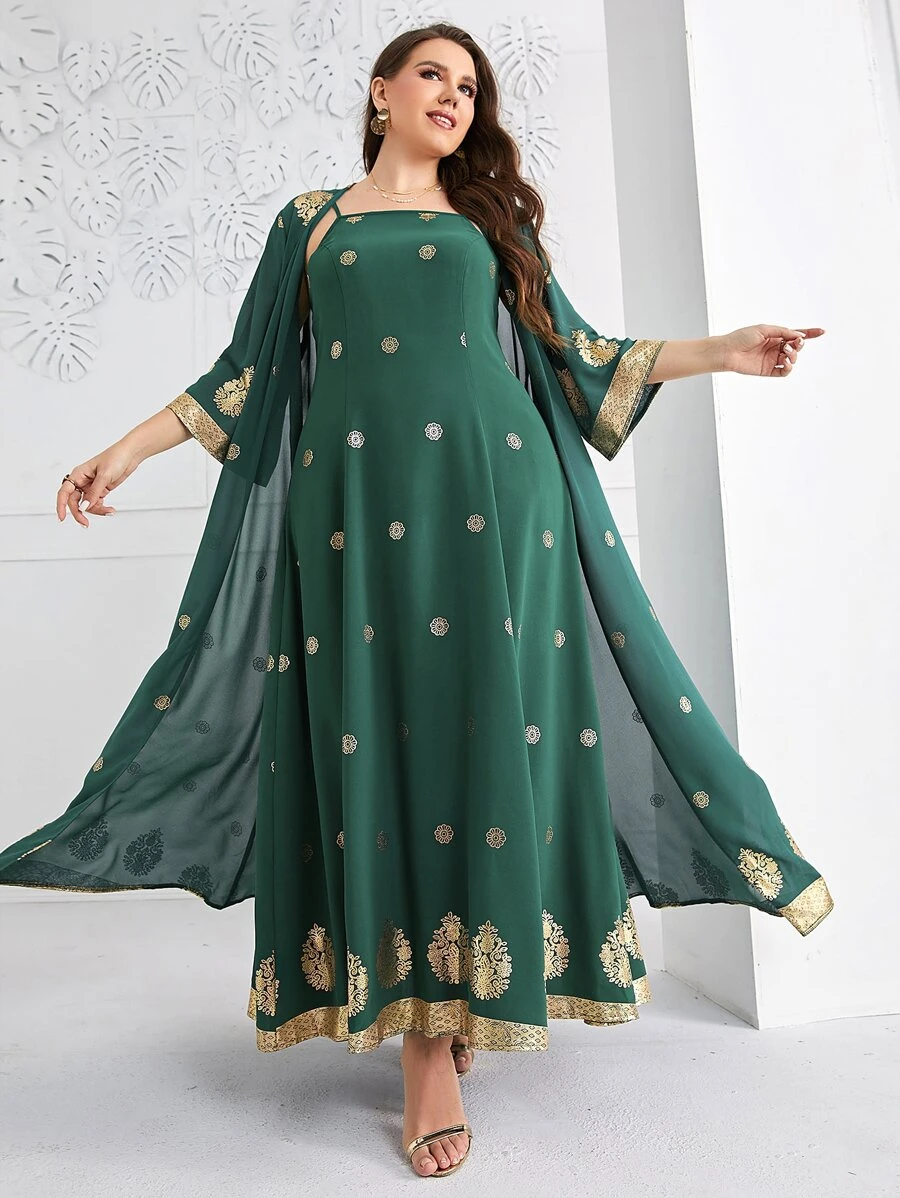 Modelyn Bộ thời trang Plus Size Hoa Thanh lịch - Màu xanh lá cây đậm - Xem 1