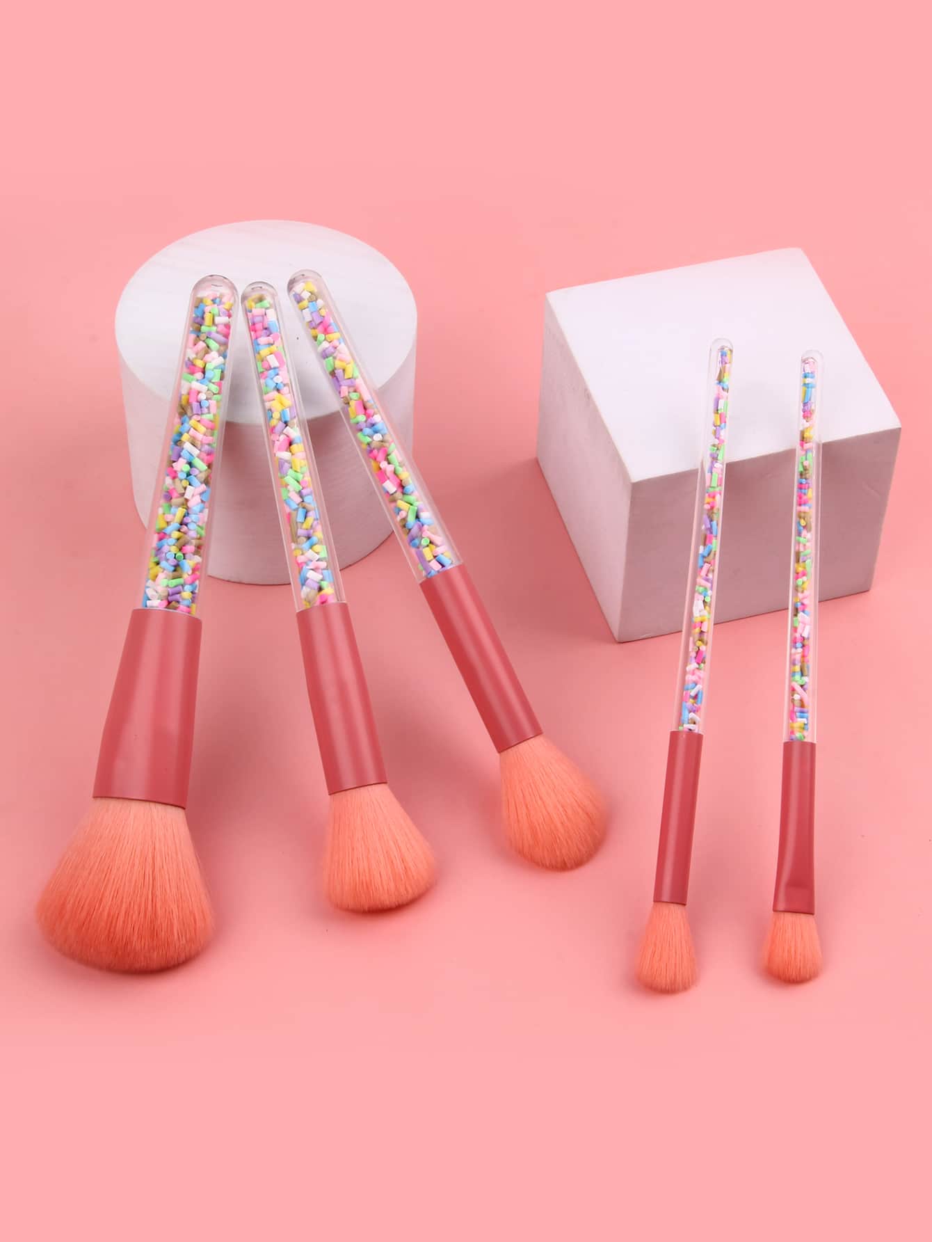 Juego de 5 piezas de brochas de maquillaje de estilo de moda, Juego de brochas de maquillaje, Juego de brochas, Juego de brochas de maquillaje, Juego completo de maquillaje, Juego de brochas de maquillaje, Juego de maquillaje completo, Juego de brochas, Juego de brochas de maquillaje, Juego de regalo de maquillaje, Juego - Rosa - Ver 1