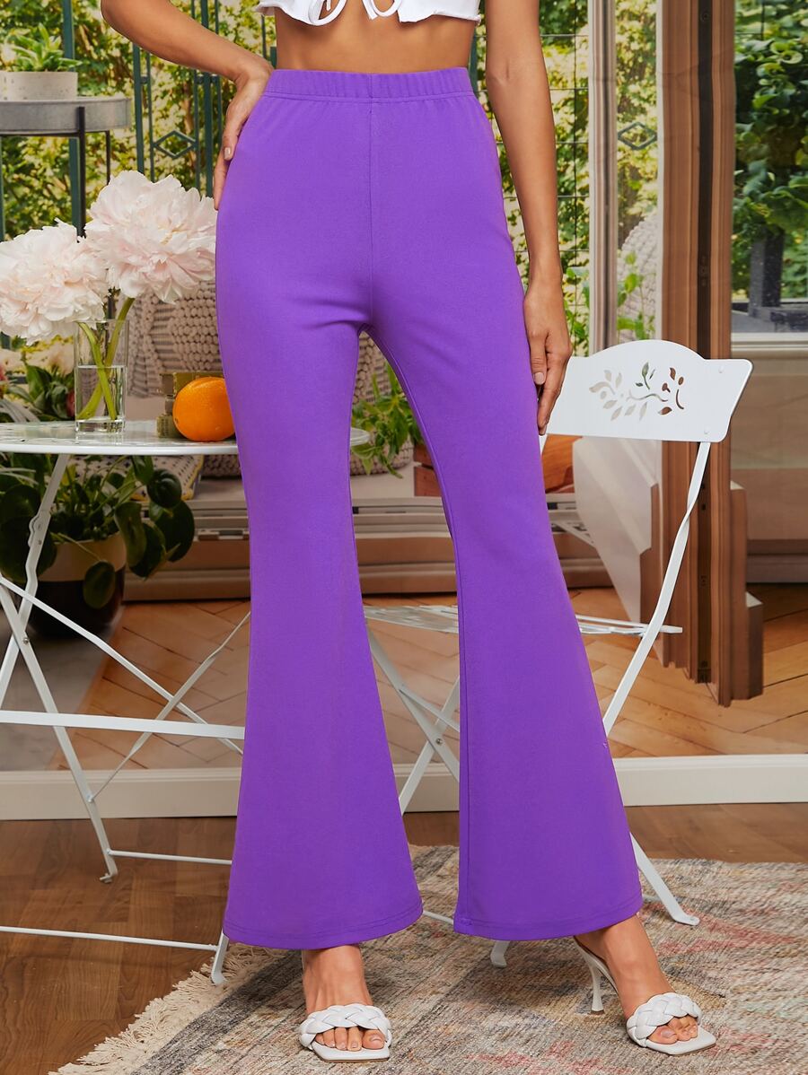 SHEIN Privé High Waist Flare Leg Trousers - Violet Purple - View 1
