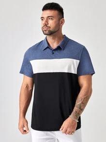 GENTILAND Hombres Camisa polo de color combinado - Neblina azul - Ver 1