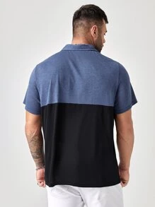 GENTILAND Hombres Camisa polo de color combinado - Neblina azul - Ver 2