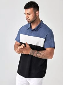 GENTILAND Hombres Camisa polo de color combinado - Neblina azul - Ver 4
