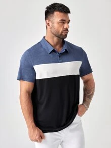 GENTILAND Hombres Camisa polo de color combinado - Neblina azul - Ver 5