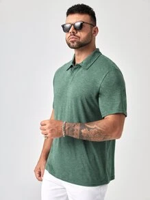GENTILAND Hombres Camisa polo unicolor - Verde Oscuro - Ver 1