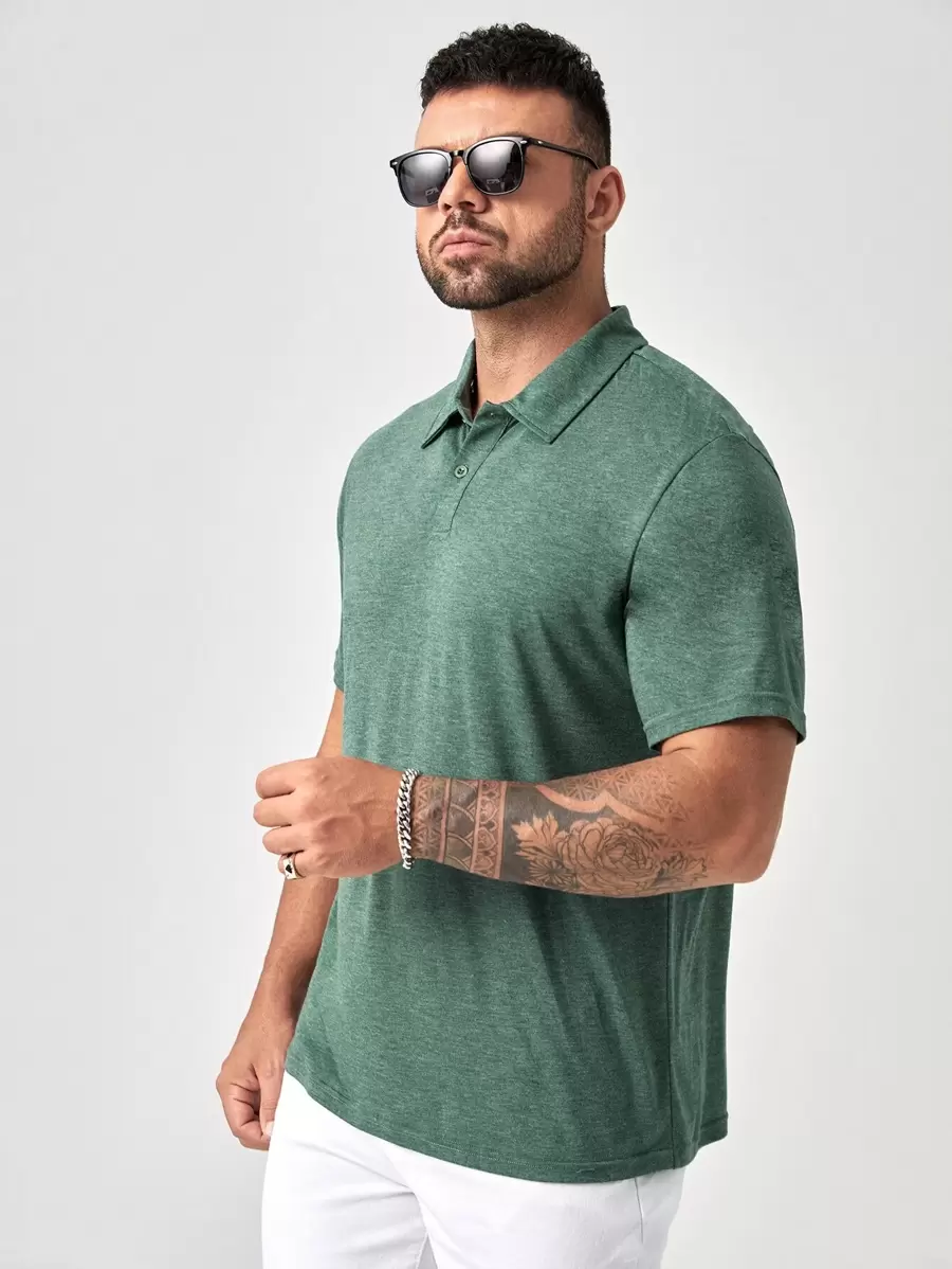 GENTILAND Hombres Camisa polo unicolor - Verde Oscuro - Ver 1
