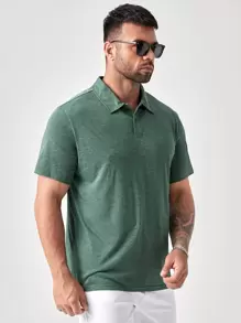 GENTILAND Hombres Camisa polo unicolor - Verde Oscuro - Ver 3