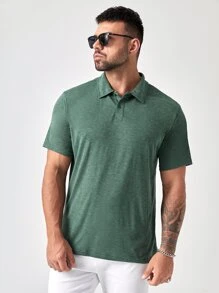 GENTILAND Hombres Camisa polo unicolor - Verde Oscuro - Ver 4