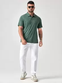 GENTILAND Hombres Camisa polo unicolor - Verde Oscuro - Ver 5
