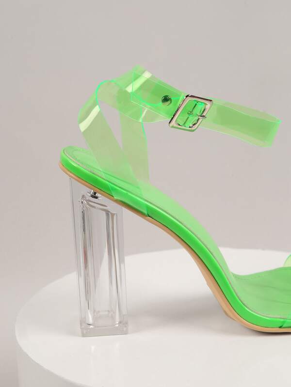Open Toe Clear Straps Block Heel Sandals SHEIN USA