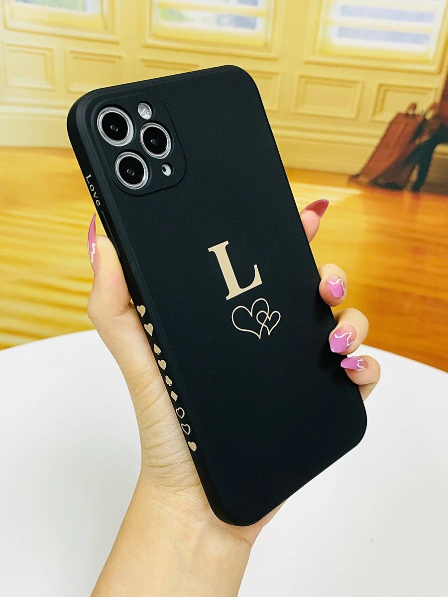 Heart Pattern Phone Case - Black - View 1
