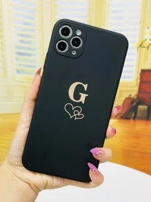 Heart & Letter Graphic Phone Case - Black - View 2