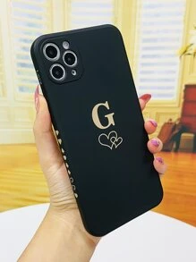 Heart & Letter Graphic Phone Case - Black - View 3