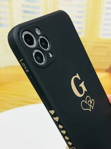 Heart & Letter Graphic Phone Case - Black - View 4