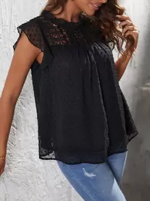 SHEIN Privé Swiss Dot Guipure Lace Insert Blouse