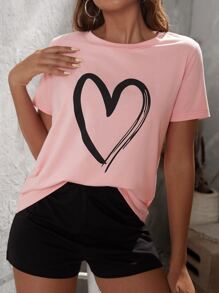 EMERY ROSE Shorts con camiseta con estampado de corazón - Multicolor - Ver 1