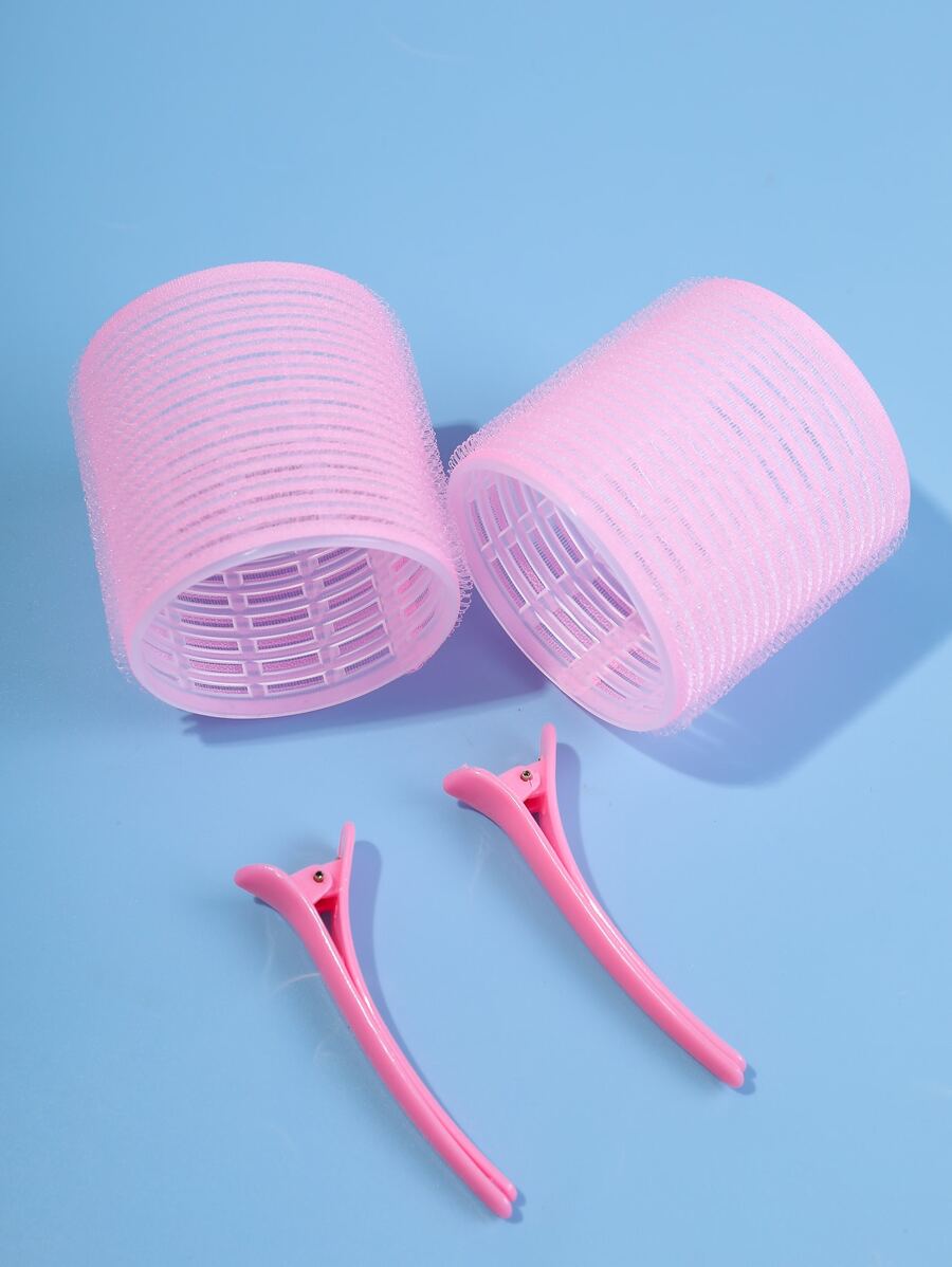 4pcs/Set Large Size Hair Rollers With Clips, Self-Gripping Curler Suitable For Long/Medium/Short Hair And Bangs, DIY Hair Curling Tool (Includes 2pcs Large Roller Tubes + 2pcs Clips), Back To School, Travel Holiday Essentials, Hair Curlers, Curly Hair Brush, Rollers, Curly Hair Products, Curler, Rollers For Hair Curl, Curly Hair Tools, Hair Curler - Pink - View 1