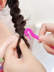 Hair Tail Tools, 4pcs Hair Loop Tool Set With 2pcs French Braid Tool Loop 1pc Rat Tail Comb Metal Pin Tail Braiding Comb, 1pc Elastic Rubber Band Cutter For Hair - Elastic Hair Band Remover For Hair Styles - Hot Pink - View 2