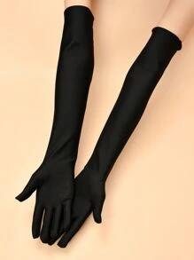 Guantes largos elegantes de un solo color para mujeres para fiestas, reuniones y bodas - Negro - Ver 2