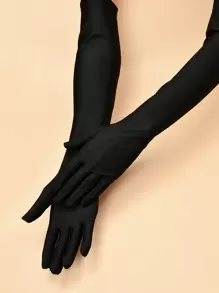 Guantes largos elegantes de un solo color para mujeres para fiestas, reuniones y bodas - Negro - Ver 5