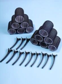 4.2 厘米自粘式黑色卷发器套装，含 12 个卷发器和 12 个夹子、卷发筒、无热卷发、卷发器、理发沙龙美容旅行必需品的美发产品和配件、卷发器、卷发刷、卷发器、卷发产品、卷发器、卷发器、卷发、卷发工具、卷发筒