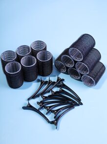 4.2 厘米自粘式黑色卷发器套装，含 12 个卷发器和 12 个夹子、卷发筒、无热卷发、卷发器、理发沙龙美容旅行必需品的美发产品和配件、卷发器、卷发刷、卷发器、卷发产品、卷发器、卷发器、卷发、卷发工具、卷发筒