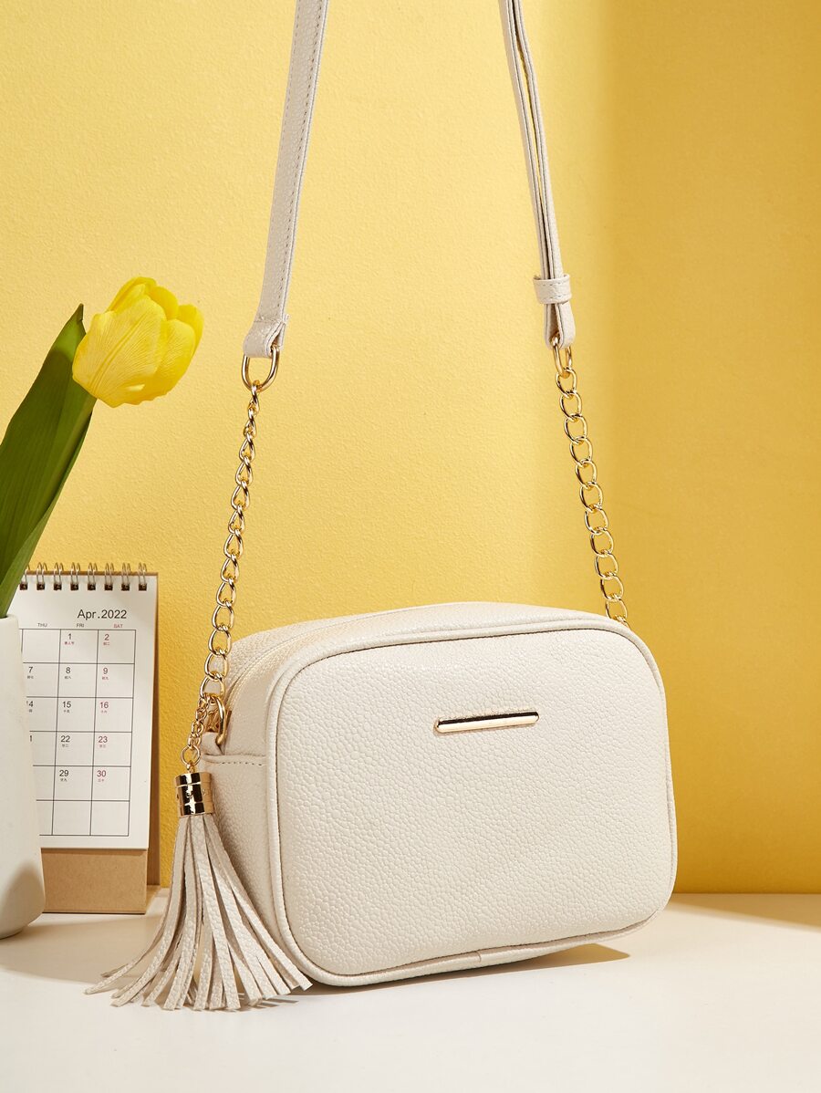Wodoodporna, lekka, biznesowa mini torba kwadratowa z metalowym zdobieniem i frędzlami dla nastolatek, kobiet, studentek, nowicjuszy i pracowników umysłowych Idealna do biura, uczelni, pracy, biznesu, dojazdów do pracy - Biały - Zobacz 1