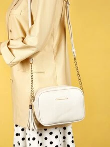 Wodoodporna, lekka, biznesowa mini torba kwadratowa z metalowym zdobieniem i frędzlami dla nastolatek, kobiet, studentek, nowicjuszy i pracowników umysłowych Idealna do biura, uczelni, pracy, biznesu, dojazdów do pracy - Biały - Zobacz 2