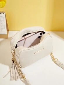 Wodoodporna, lekka, biznesowa mini torba kwadratowa z metalowym zdobieniem i frędzlami dla nastolatek, kobiet, studentek, nowicjuszy i pracowników umysłowych Idealna do biura, uczelni, pracy, biznesu, dojazdów do pracy - Biały - Zobacz 3