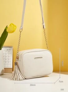 Wodoodporna, lekka, biznesowa mini torba kwadratowa z metalowym zdobieniem i frędzlami dla nastolatek, kobiet, studentek, nowicjuszy i pracowników umysłowych Idealna do biura, uczelni, pracy, biznesu, dojazdów do pracy - Biały - Zobacz 4