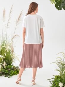 Mulvari Tropical & Flamingo Print Tee & Pleated Skirt - Dusty Pink - View 2